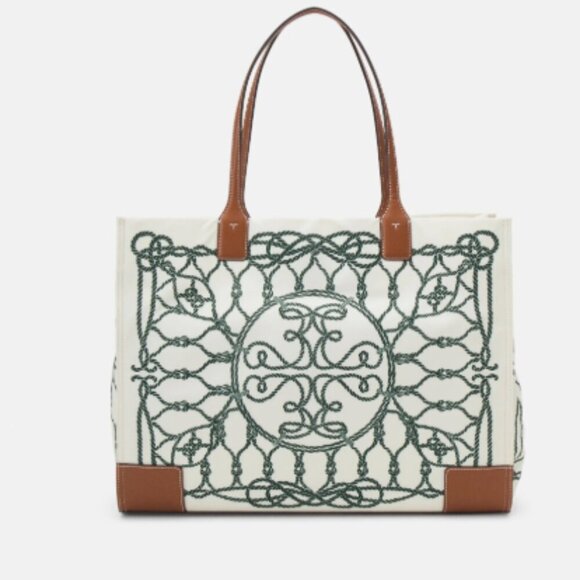 NWT! NEW! Tory Burch Small Ella Tote- Printed Ivory Abstract Rope Logo Women - Picture 9 of 10